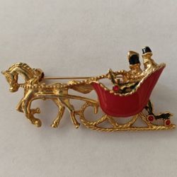 Vintage American West Jewelry Avon Santa Claus Sleigh