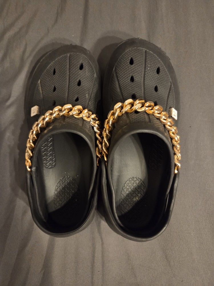 Black Crocs with Gold Chain Accent