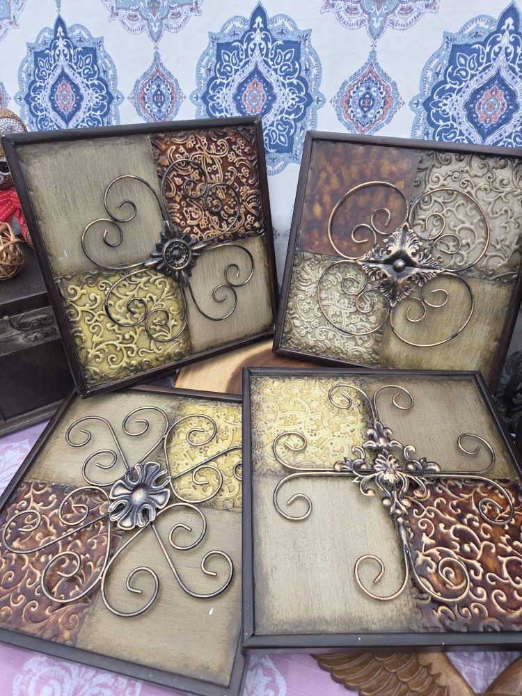 Set of 4 Rustic Metal Wall Decor/ Wall Art