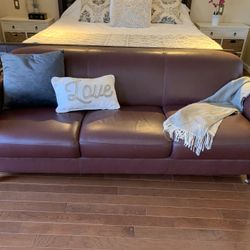 Deep Red Leather Couch Sofa