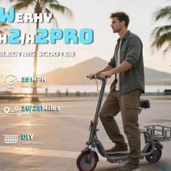 Electric Scooter with Seat & Basket, 350W Motor, 8.5'' Solid Tires, Top Speed 19mph, Max 16/27 Miles Ranges, Foldable E-Scooter with Suspension, Digit