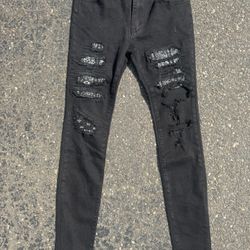 BLACK MNML SKINNY RIPPED JEANS 