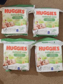 New Packages of Huggies Natural Care Sensitive And Fragrance Free Baby Wipes Refill Packs 184 count