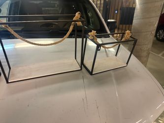 Metal and Wood hanging shelf’s with Rope Handle, Set of 2