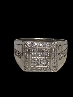 Mens white gold diamond ring #14088