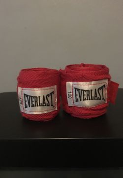 Red Everlast boxing wraps