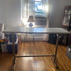 White Long Bar Table Gold Legs 