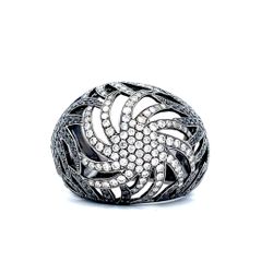 14K White Gold 1.00CTW Black Diamond and 0.98CTW White Diamond Fashion Swirl Ring