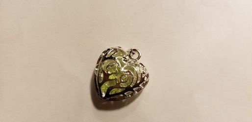 Heart Shaped Pendant Lime Color Crystals inside heart
