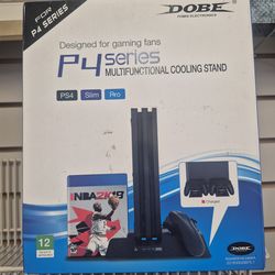 Dobe P4 Series Multifunctional Cooling Stand designed for PS4, PS4 Slim, and PS4 Pro consoles.
