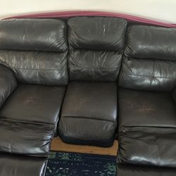 3 seat leather sofa with 2 leg rests