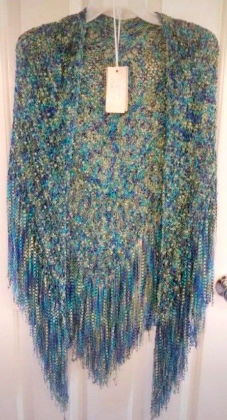 Hand Knit Shawl And A Black Mesh poncho