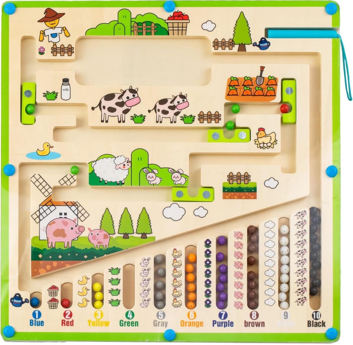 New In Box Magnetic Color and Number Maze,Montessori Toys for3+Year Old,Wooden Puzzle Activity Board,Educational Color and Counting Matching Toys,Gre