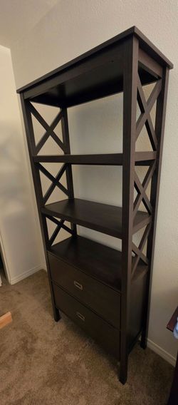 Dark Brown wood Bookshelf with Drawers