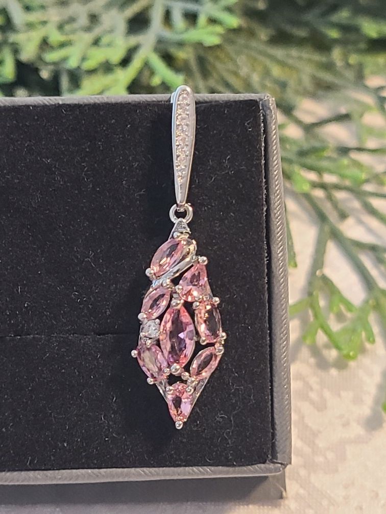 Beautiful created pink amethyst silver filled earrings