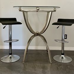 Modern Glass Top Bistro Table Set with Adjustable Bar Stools (3-Piece)