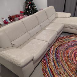 Leather Couch & Ottoman (White)