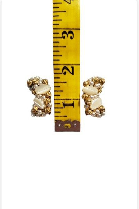 vintage Clip-on climber earrings in gold and white