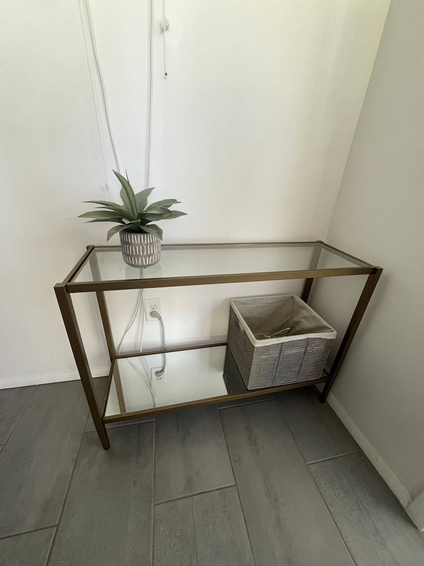 Console Table Gold Brass with Glass & Mirror