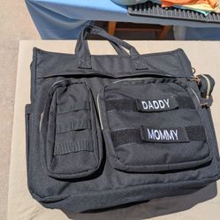Black Diaper Bag Crossbody Extra Large With Tactical Velcro Bottle Pockets Pacifier Clip New 