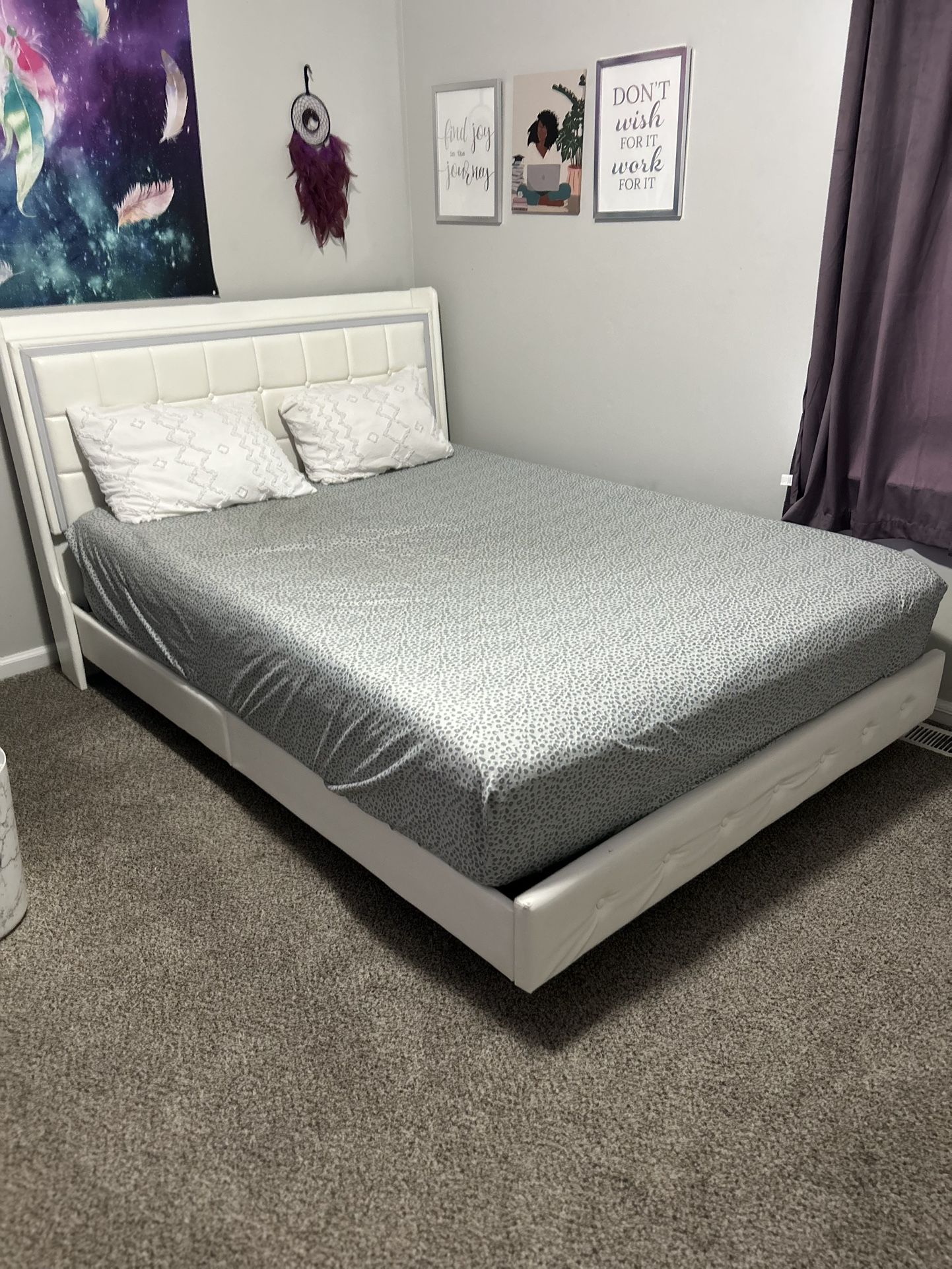 White LED light Queen Floating Bed Frame