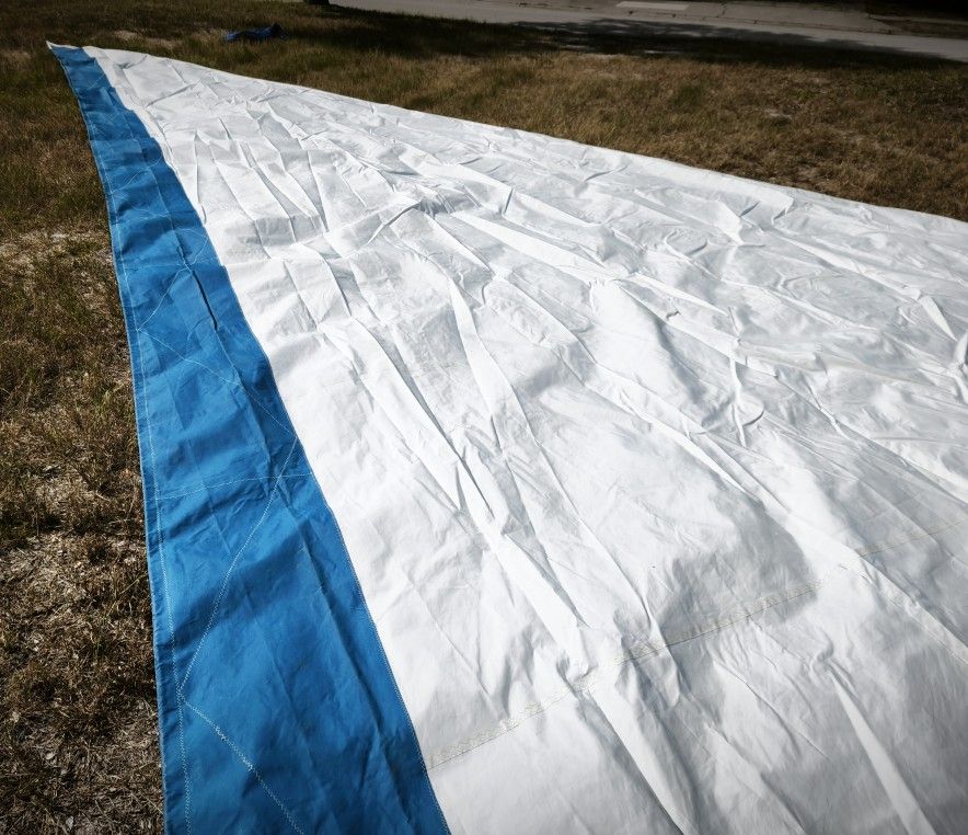 Lucas Staysail 41ft 5 In x 21ft 6 In w/Storage Bag, White -Blue, New! Great Condition!