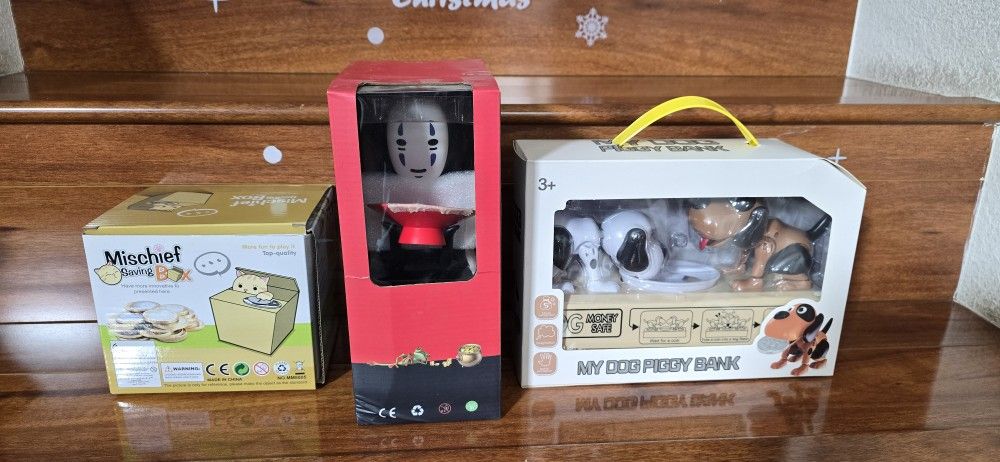 Coins Piggy Bank, No Face Spirit Away, Mischief Cat Saving Box Orange, Dog Munching Coins