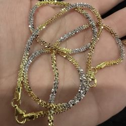 Tri-color Sterling Silver Set Chain & Bracelet