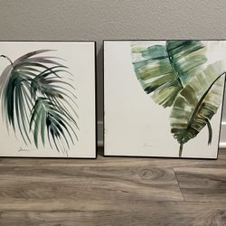 Set of 2 Botanical Wood Wall Art – 16”x16”