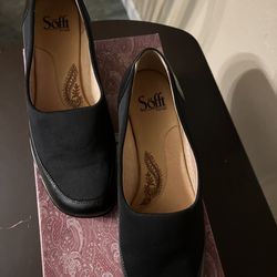 Sofft Women's 8M Black Leather Square Toe Casual Comfort Slip On Shoes 1028901