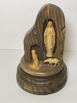 Our Lady of Lourdes Wooden Mechanical Musical Statue