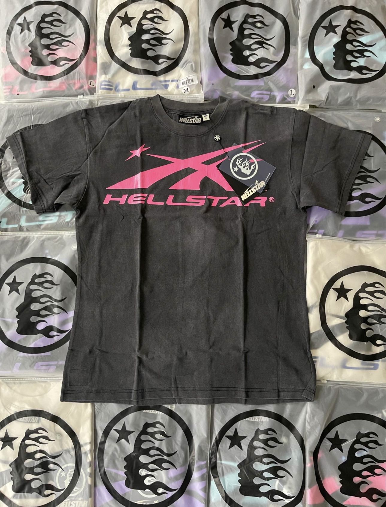 hellstar black and pink shirt