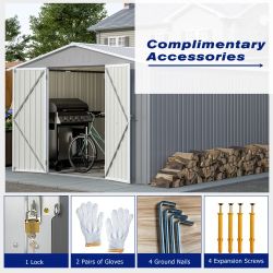 8 x 12 FT Outdoor Storage Shed, Large Metal Tool Storage with Aluminium Frame and Lockable Doors, Storage for Backyard Garden Patio Lawn, Grey