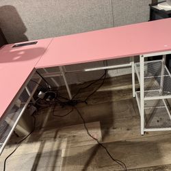 Pink L Shape Desk 