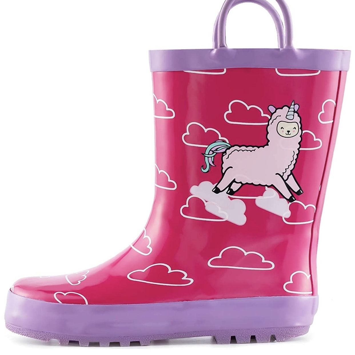 KomForme Kids Girl Boy Rain Boots, Waterproof Rubber Printed with Handles