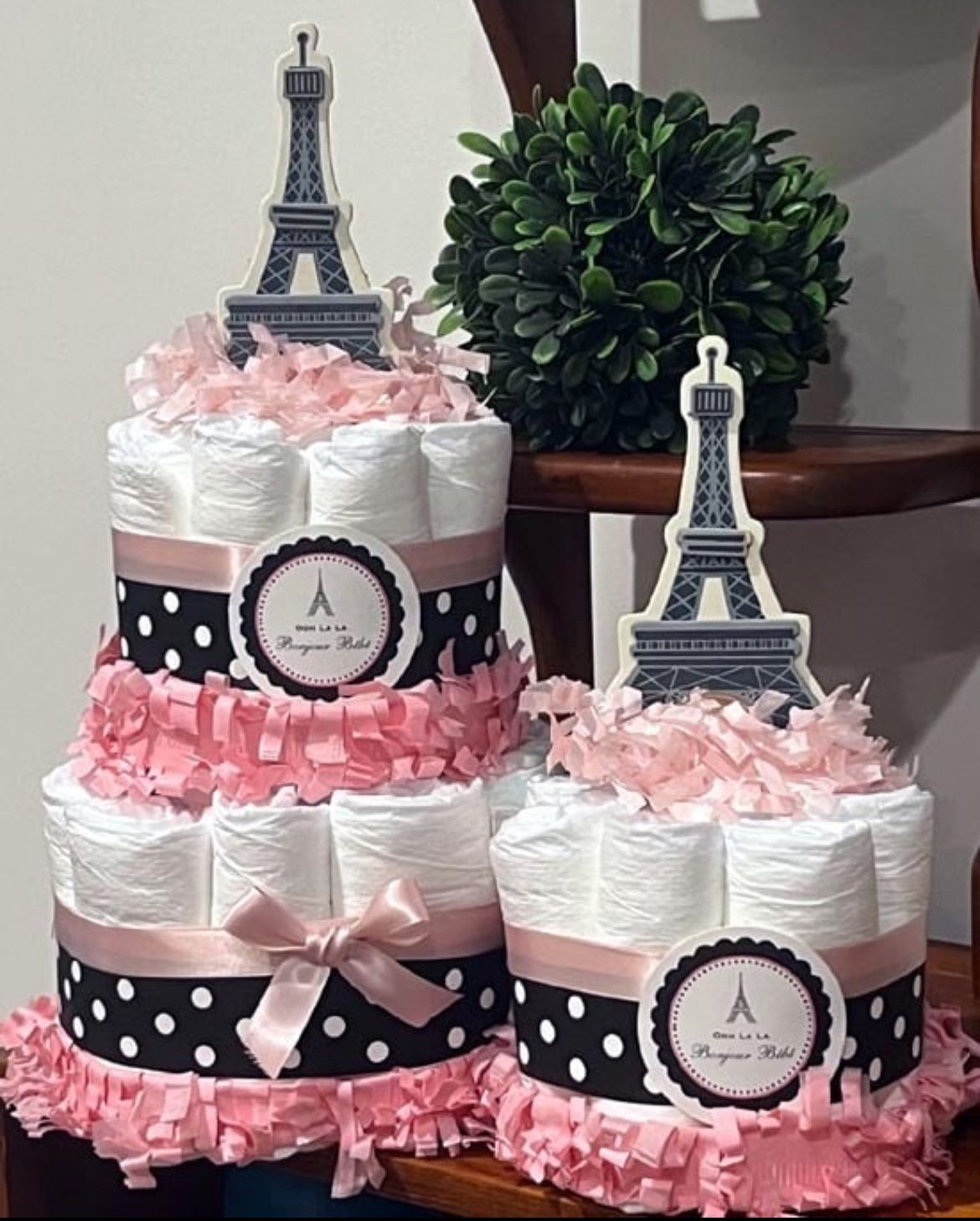 PARIS EIFFEL TOWER pink girl spring baby shower diaper cake centerpieces gift