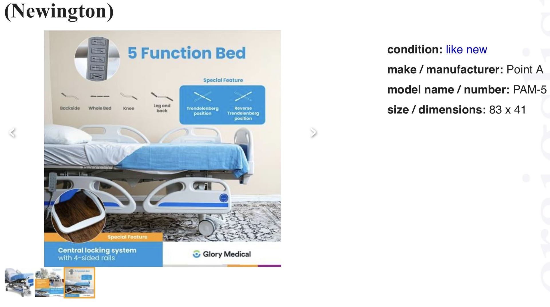 Hospital Bed – 5 Function Medical Bed (Like New) 