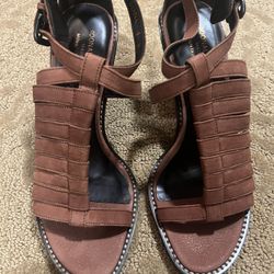 Brand New in Box, DONALD J PLINER Wedge Sandals, “Saddle” Nubuck Leather, Size 9