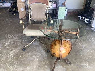 Vintage glass top Italian Globe coffee table and office Chair wrought iron pick up SYLMAR both $250