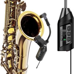 Wireless Saxophone Microphone System, Clip-On Instrument Microphone for Sax and Trumpet, Preset EQ & Echo Level 196 Ft Transmission Rechargeable Compa