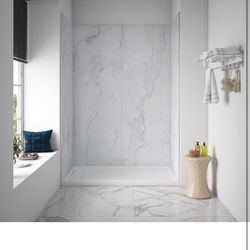 Ove Decors Arroyo 60 x 32 in. Solid Surface Alcove Shower Wall, Carrara