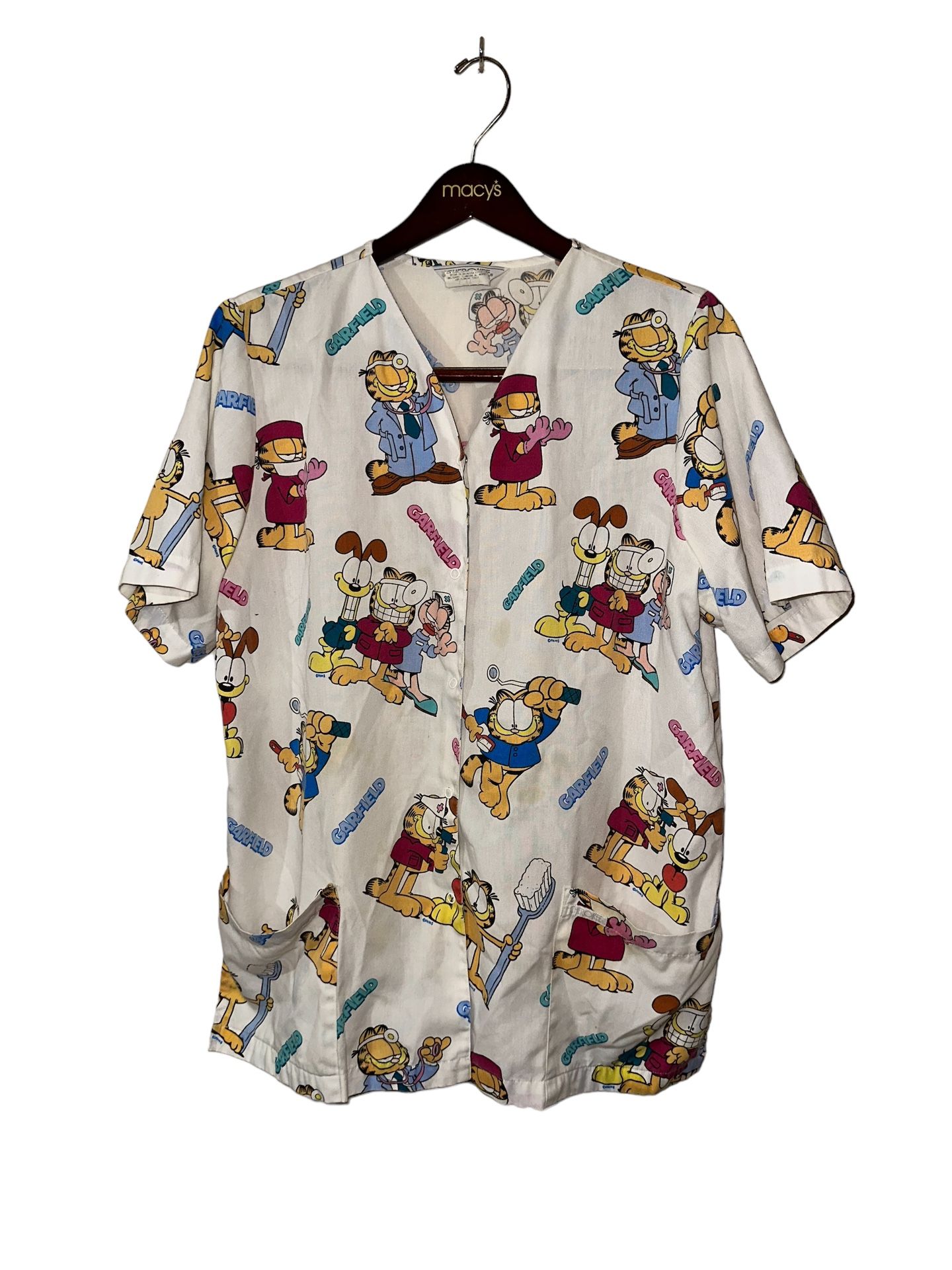 Garfield Odie Dentist Vintage Scrub Top Cherokee Size:Large