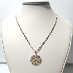 Elegant Gold Plated Pendant Necklace with Multicolor Accents Virgen De Guadalupe