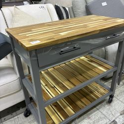 Seville Kitchen Cart with Acacia Shelves