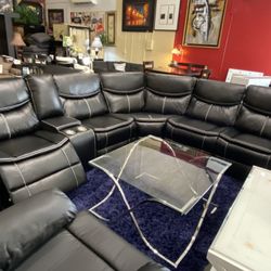 🔥ON SALE🔥 Black Air Leather Reversible Sectional Sofa w/ Power & USB 