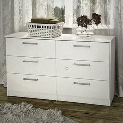 Modern 6 drawer wood double dresser