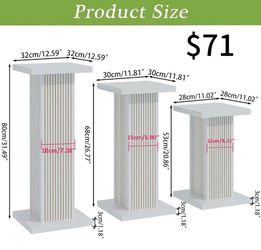 🥨Fsbecl 3Pcs White Fluted Square Wooden Plant Pedestal Display Stands Indoor Outdoor Potted Plant Holder Set, Decorative Pedestal for Garden, Patio, 