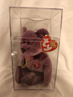 Ty Beanie Baby 2000 Purple Bear w Display Case