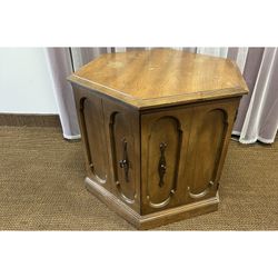 Vintage Hexagon Storage Side Table. Retro accent table. Mid century end table