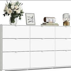Wlive 9 Drawer Dresser For Bedroom, 63" Wide White Description Drawers Large Wood Chest Of Drawers Organize With Sturdy Metal Handle, Modern Dresser F